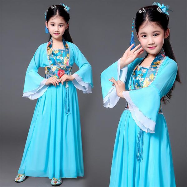 

hanfu ancient chinese traditional costume girls stage dance performance dress woman folk fairy outfits tangsuit for kids, Black;red
