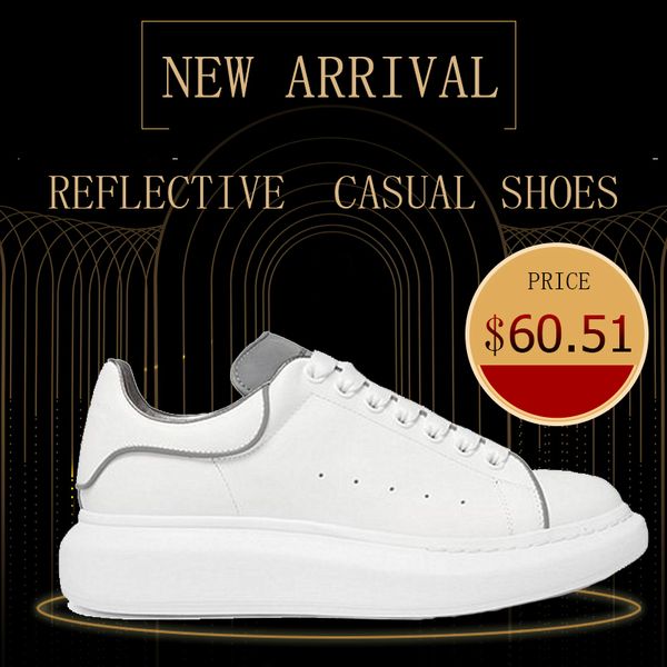 

2019 Newest Reflective Designer Name Brand Man Woman Shoes Flats Chaussure Fashion Nude Leather Lace up height increase Casual Shoes
