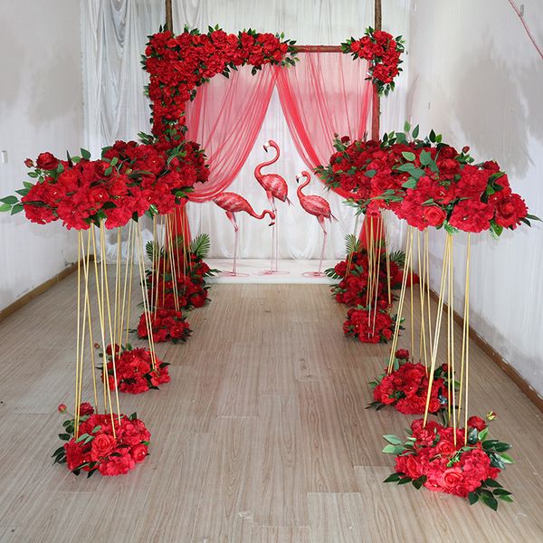 

wedding backdrops props gold tripod road lead wrought iron frame simulation floral wedding decoration area layout flower stand
