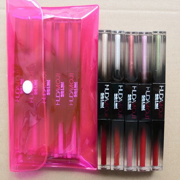 

New huda moji Beauty matte & metal melted shadows Eye Makeup Lip cosmetics Eyeshadow Lipgloss Liquid lipstick 5pcs sets 10 colors