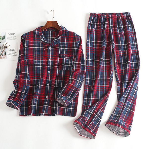 

new 100% cotton men's autumn&winter long-sleeved trousers pajamas suit red plaid flannel sleepwear velvet soft clothing set, Black;brown