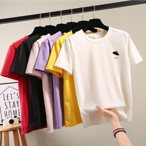

2019 large size letter printing short-sleeved t- casual base 2019 large size women's letter printing short-sleeved t- women's casu, White