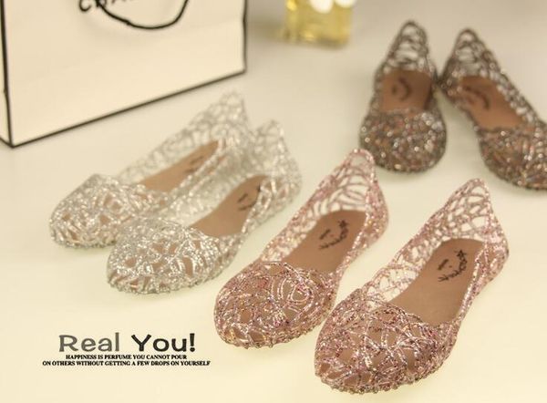 

summer hollow hole shoes women's shoes flat with crystal plastic sandals flat bottom nest jelly shoes beach women's sandals, Black