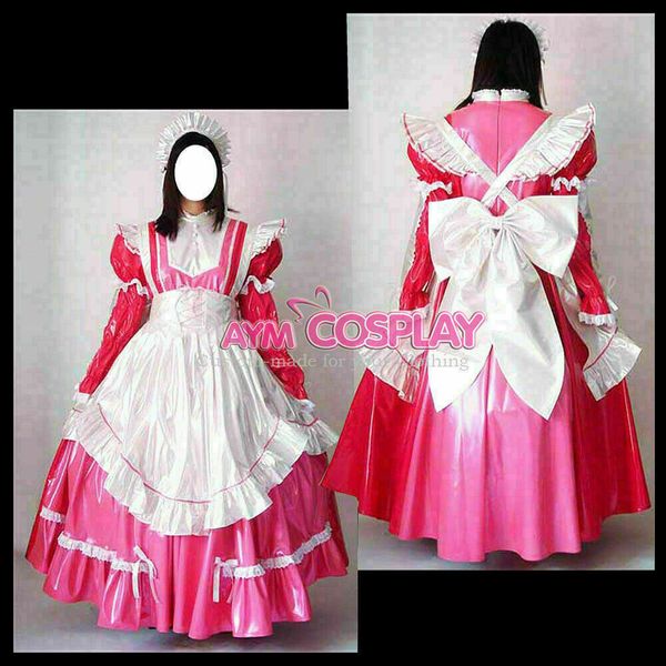 

sissy maid pvc long dress lockable cross-dressers cosplay tailor-made, Black;red