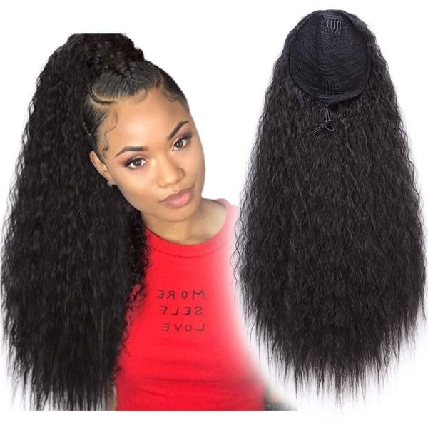 Vigorous Ponytail Extension Yaki Kinky Straight Drawstring Clip In Invisible High Virgin Remy Hairpiece Pony Tail For Women Party Full 140g Curly