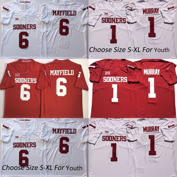 

Youth Men #1 Kyler Murray Oklahoma Sooners #6 Baker Mayfield College Football Jersey Stitched Jersey Red White Free Shipping