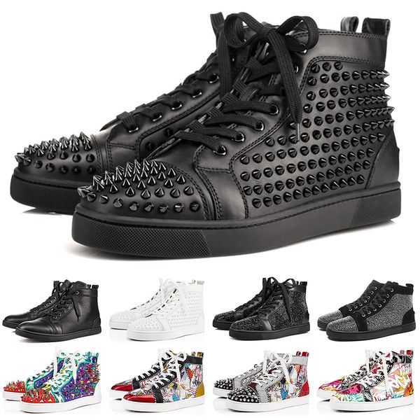 

ace designer casual shoes for men women studded spikes flats sneakers red bottoms party lovers genuine leather fashion sneaker size 5.5-12, Black