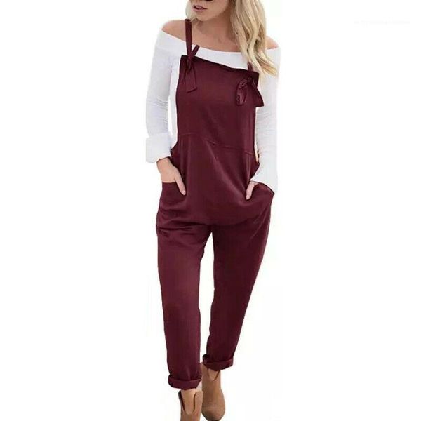 

overalls solid color printed pocket decoration bandage pants fashion street style female clothing womens designer casual, Black;white