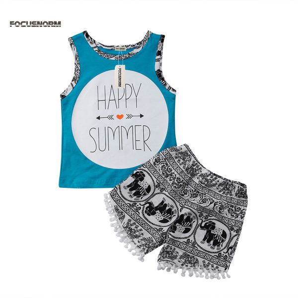 

New Casual Kids Baby Girl Clothes Set Sleeveless Tops Vest+Tassel Short Pants Outfits Clothes US