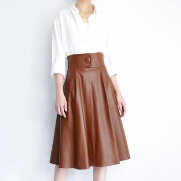 

2019 new fashion genuine sheep leather skirt e36, Black