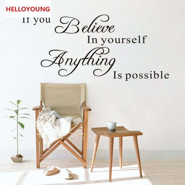 Die romantische englische Sprache „Believe In Yourself“ Home Decor Wallpapers Art Mural Wasserdichte Schlafzimmer Wandaufkleber