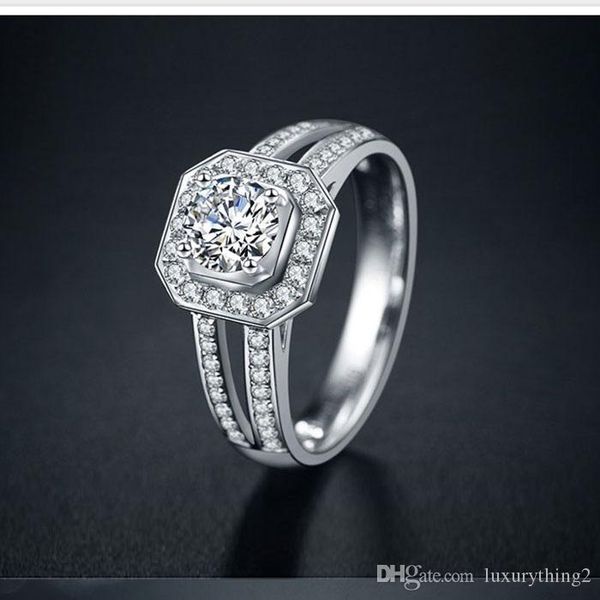 

luxury sterling silver jewelry big stone white sapphire 14kt white gold filled gf simulated diamond wedding engagement band ring lovers gift