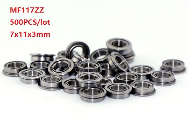 500pcs / lot O envio gratuito de MF117 MF117ZZ F677ZZ F677ZZ ZZ Flanged mini-rolamentos miniatura Deep Groove Ball Bearing 7 * 11 * 7x11x3mm 3 milímetros