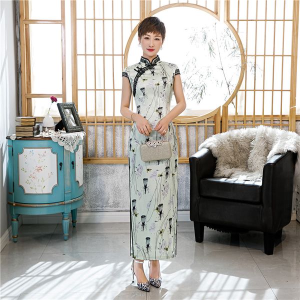 

женщины классический печати цветов qipao длинные классический китайский cheongsam платье sexy тонкий vintage платье партии вечера сплит vest, Red