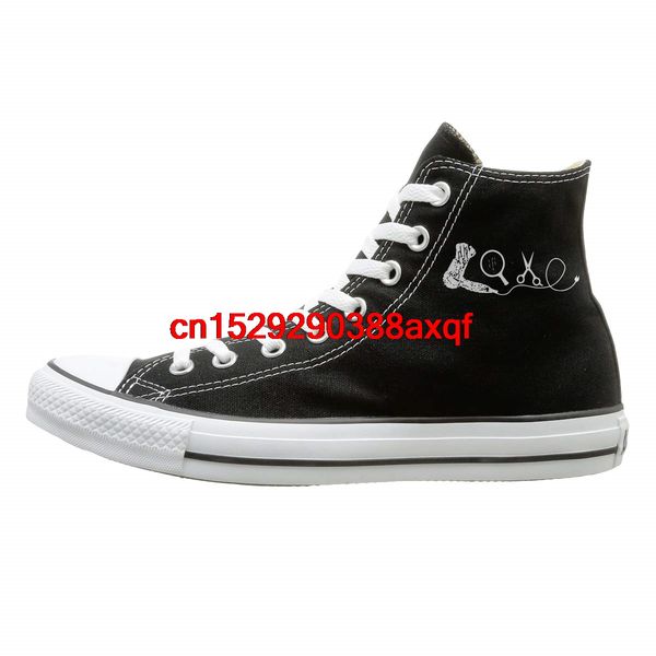 

canvas shoes love hairdresser casual high lace ups sport sneakers for men's women's, Black