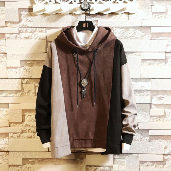 

bqodqo hoodies men patchwork block hooded pullover mens loose high street fashion hip hop hoodie autumn streetwear sweatshirts, Black