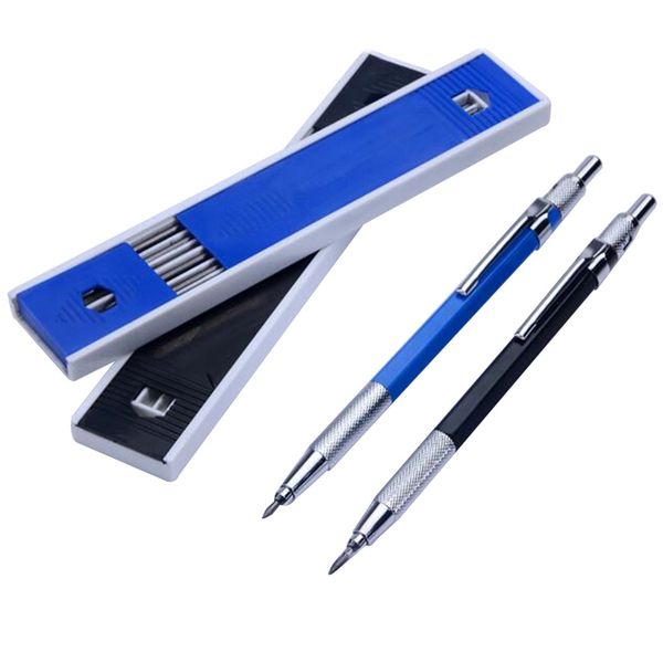 

metal mechanical pencils 2.0 mm 2b lead holder drafting drawing pencil set with 12 pieces leads writing school gifts stationery, Blue;orange