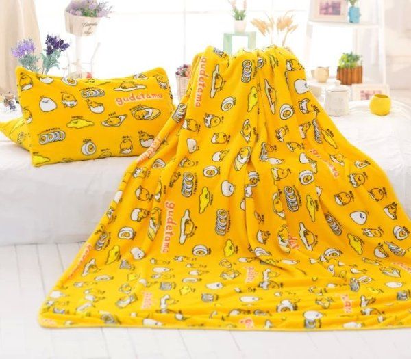 

1pcs yellow gudetama anime blanket plush velvet warm decoration soft bed home pillows throw sofa blankets gifts new