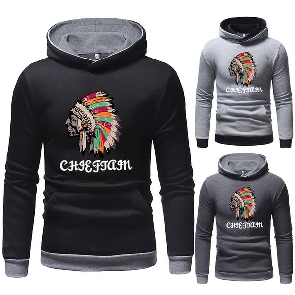 

2019 vetement femme men's hoodies long sleeve hooded solid color print autumn sweater turtleneck slim fit male sweater tracksuit, Black