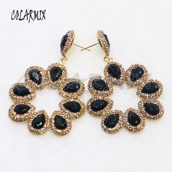 

5 pairs wholesale fashion flower shape pearls flower earrings pave rhinestone earrings black stone gift for lady 6064, Silver