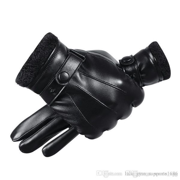 

mens driving gloves winter pu leather touchscreen warm soft thick fleece lining windproof water-resistant biking outdoor gloves ski bike 22, Black
