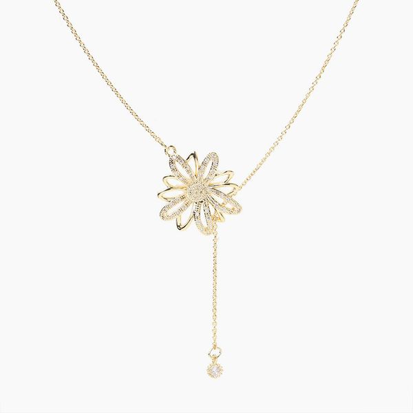 

gold color daisy flower rhinestone choker necklace women 2020 new fashion jewelry chic hollow out sweet pendants necklaces, Golden;silver