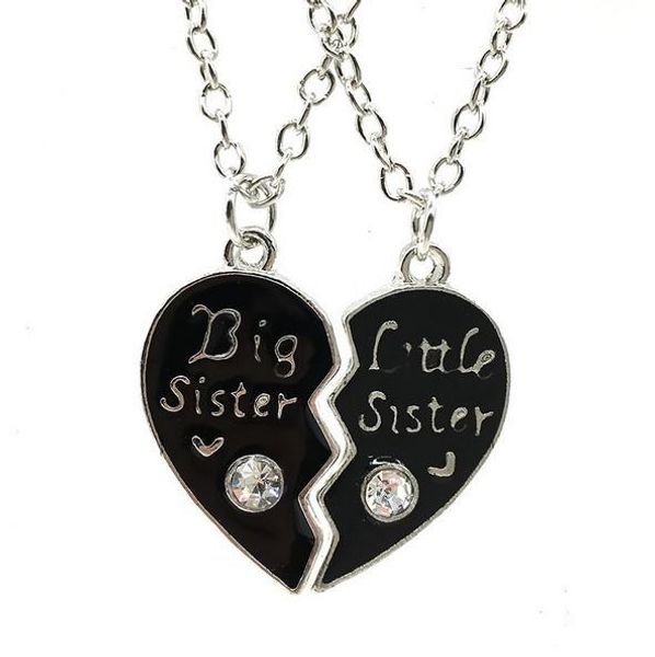 

sister necklace crystal rhinestones beat friends necklaces big little sister broken heart necklace, Silver