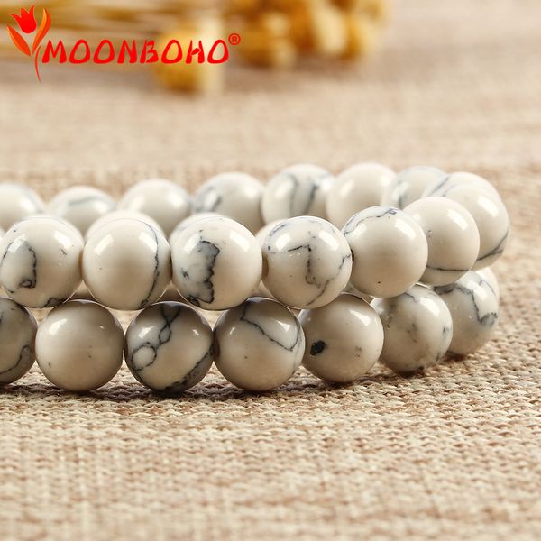 

4 6 8 10mm white howlite natural turquoises stone beads for jewelry making bracelet diy round large loose beads wholesale