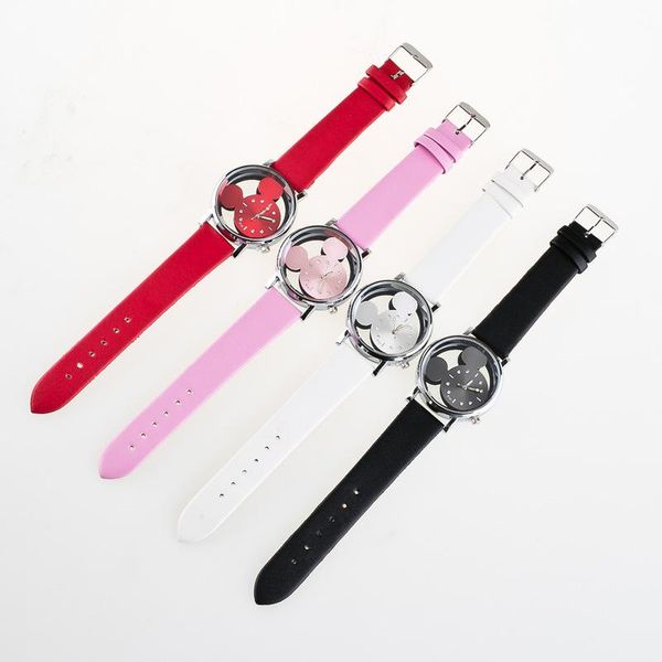 

children's cartoon watches 2019 brand new fashion cute cartoon mouse dial plate pu leather strap quartz wristwatches wholesale lw028, Slivery;brown