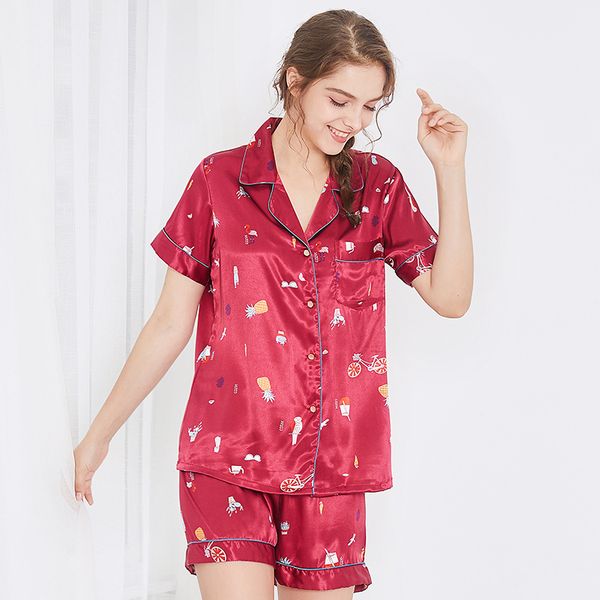 

2018 yao ting new style silk pajamas women's summer new products short sleeve shorts piece tracksuit tz728
