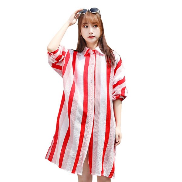 

new long-sleeved striped beach sunscreen clothing female summer fall 2019 long coat thin section sunscreen cover casual loose sh, Black;brown