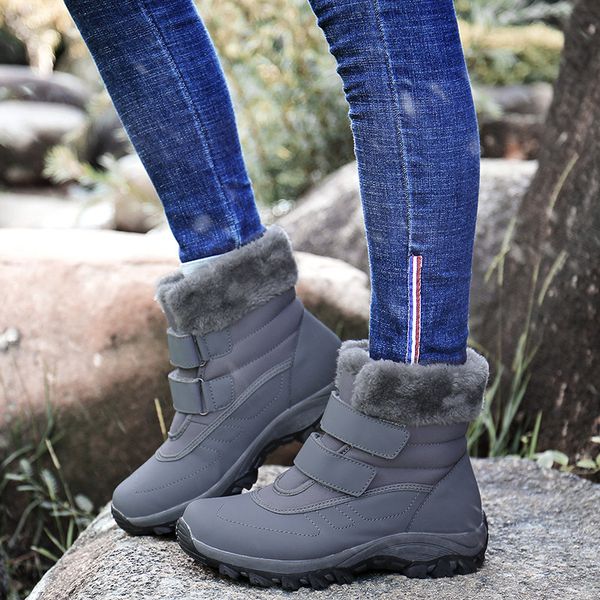 

winter warm fashion non-slip flat women's boots waterproof ankle boots round toe snow women keep plush mujer zapato, Black