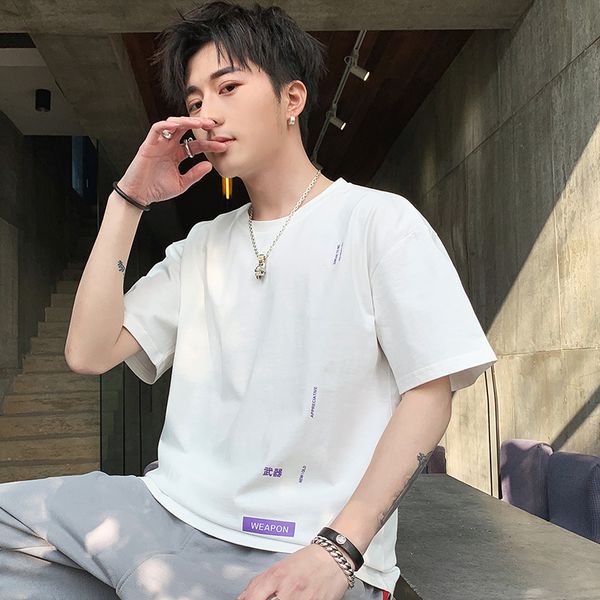 

summer new style men's short-sleeved t-shirt korean-style loose-fit students base t-shirt half sleeve on clothes trend, White;black