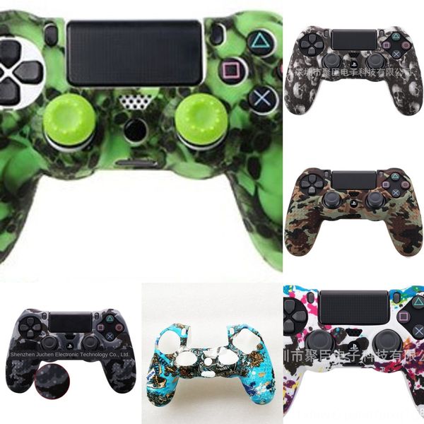 

kwnbj for sony playstation dualshock 4 ps4 skin pro slim controller & ds4 grip 4 colors anti-slip camouflage silicone cover stick case