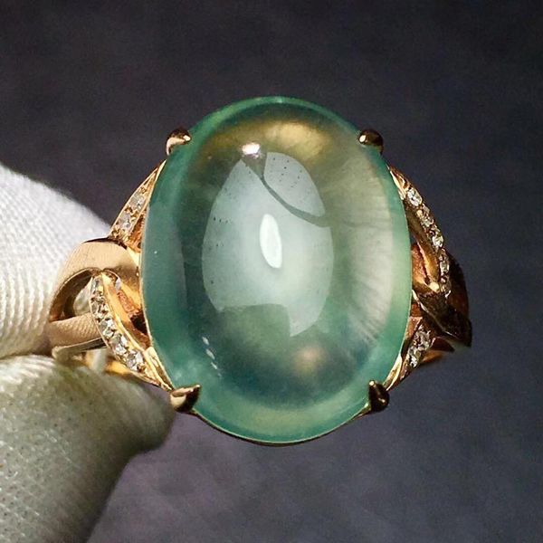 

fine jewelry real 18k rose gold 100% natural prehnite gemstones 7.5ct diamonds 18k gold diamonds stone female ring, Golden;silver