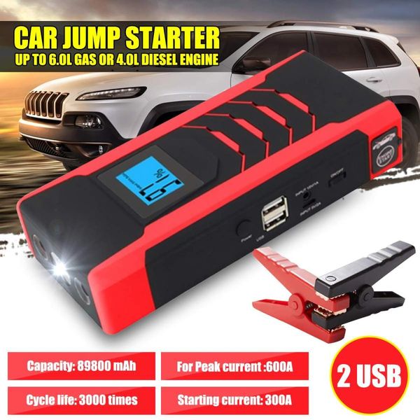 

multifunction car jump starter 89800mah 12v 2/4usb 600a portable auto battery charger power bank starting device