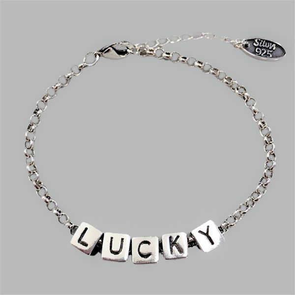 

2020 fashion design casual charms letters transfer lucky bracelets 925 real sliver squares big link chain women female bracelet, Golden;silver