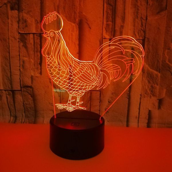 

3d led visual 7 colors change animal cock night light desk lamp home decoration for bedside sleep lighting gift light fixture