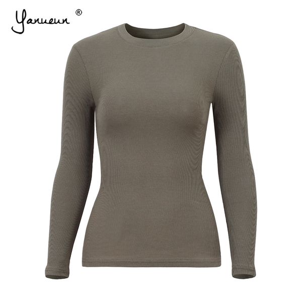 

yanueun o neck t-shirts women cotton tee female casual long sleeve women soft all base match clothing, White