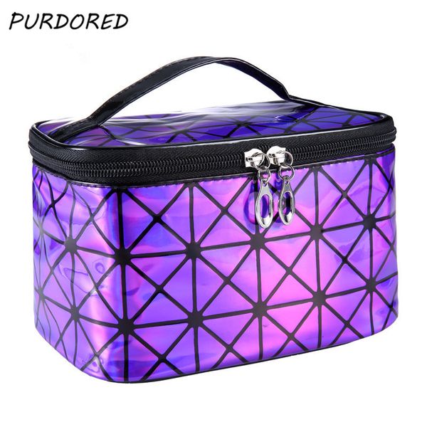 

purdored 1pc laser cosmetic bag large women makeup bag pu make up travel organizer professional cosmetic cases dropshipping