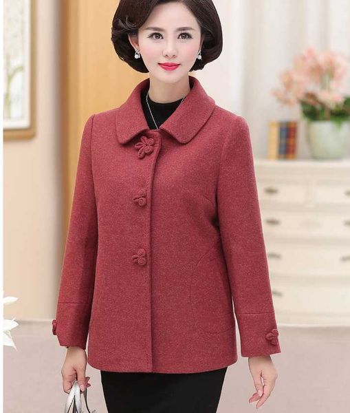

2019 women winter coat fashion warm woolen blends female elegant 40-50 years old middle-aged woman woolen coat f701, Black