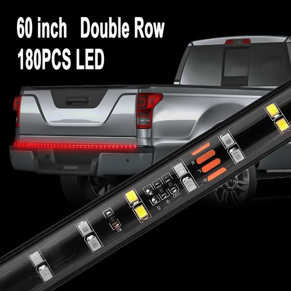 

60" double rows led tailgate light bar with 180leds red white reverse brake turn signal lighting strip kit