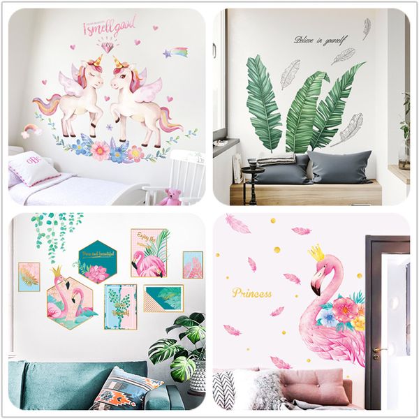 

20 styles kids wall art pictures ins bedroom decoration stickers unicorn flamingo geather tree wall stickers home decor props sticker