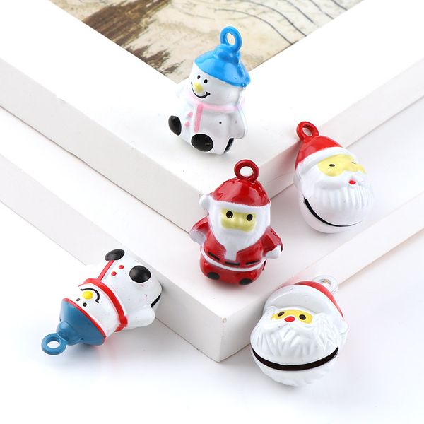 

2017 2pcs 7 desins colorful copper santa claus snowman open christmas bells pendant handmade party diy crafts accessories