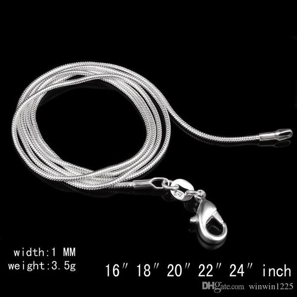 

1mm 925 sterling silver snake chain necklace 16 18 20 22 24 inch chains jewelry factory price