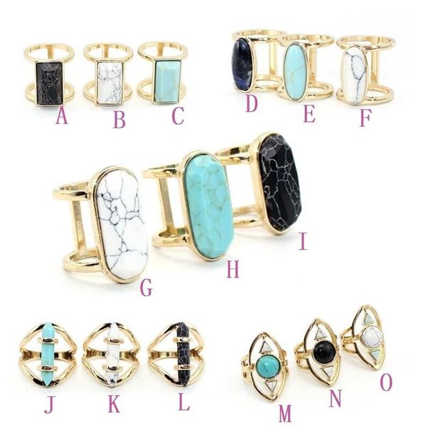 

assorted white turquoise stone ring for women jewelry gold color natural stone geometry oval kallaite howlite rings, Golden;silver
