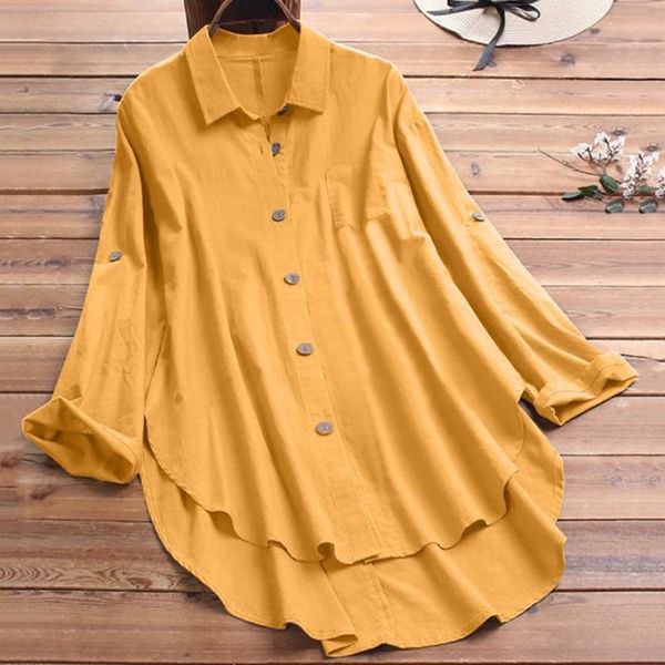 

womens long sleeve baggy loose tunic cotton linen blouse shirt solid color c44, White