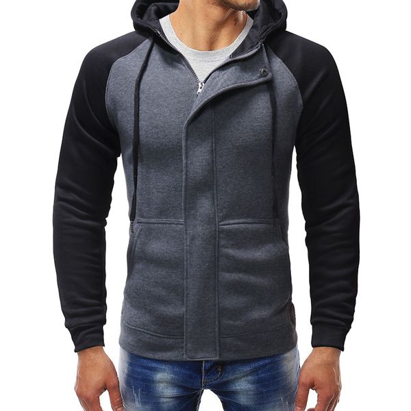 

men's winter warm slim warm hoodies zipper hooded sweatshirt outwear mens hoodie with pocket tracksuit, Tan;black