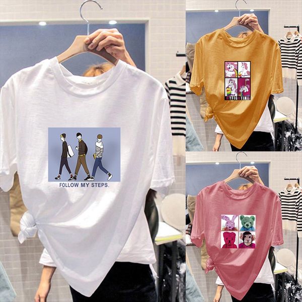 

2020 summer clothes pure cotton casual short-sleeved t-shirt women's large size clothing t-shirt clothing loose ins cartoon, White
