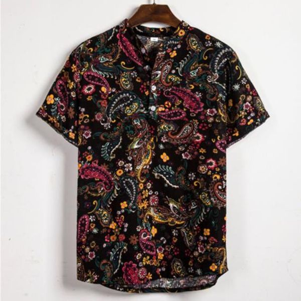 

vintage mens designer shirts printed beach holiday style casual loose short sleeved lapel neck shirts fashion men shirts, White;black